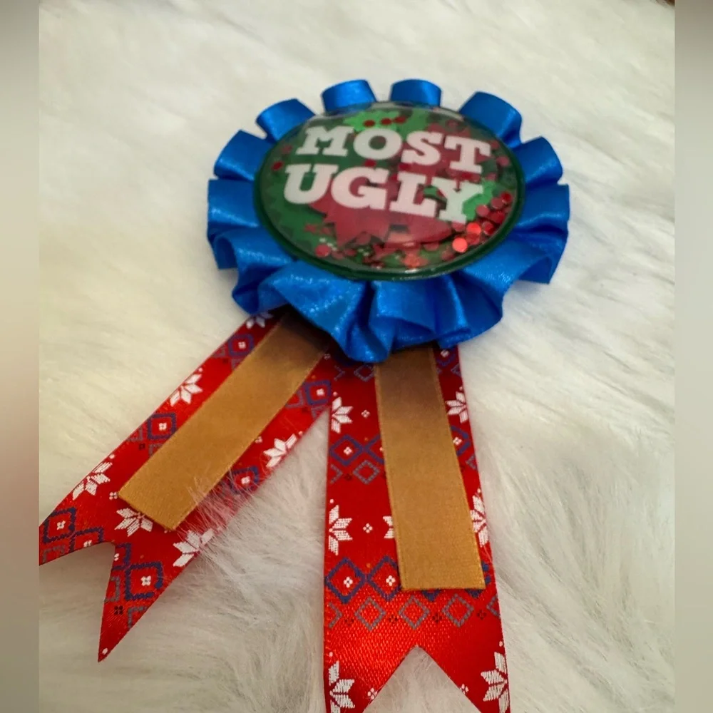 5.875 in. x 3 in. Ugly Sweater Confetti Pouch Award Ribbon